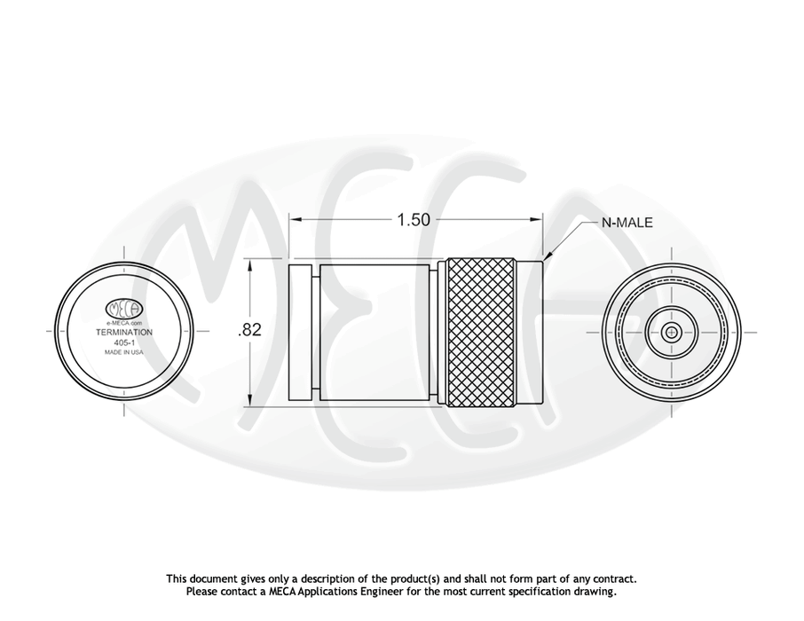 405-1 5-W RF Termination N-Male connectors drawing