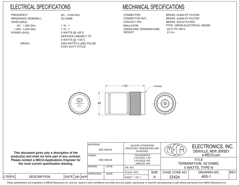 405-1 5-W RF Termination electrical specs