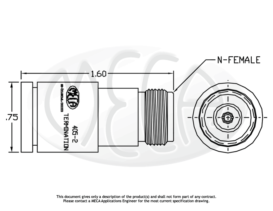 405-2 Microwave Terminations N-Female connectors drawing