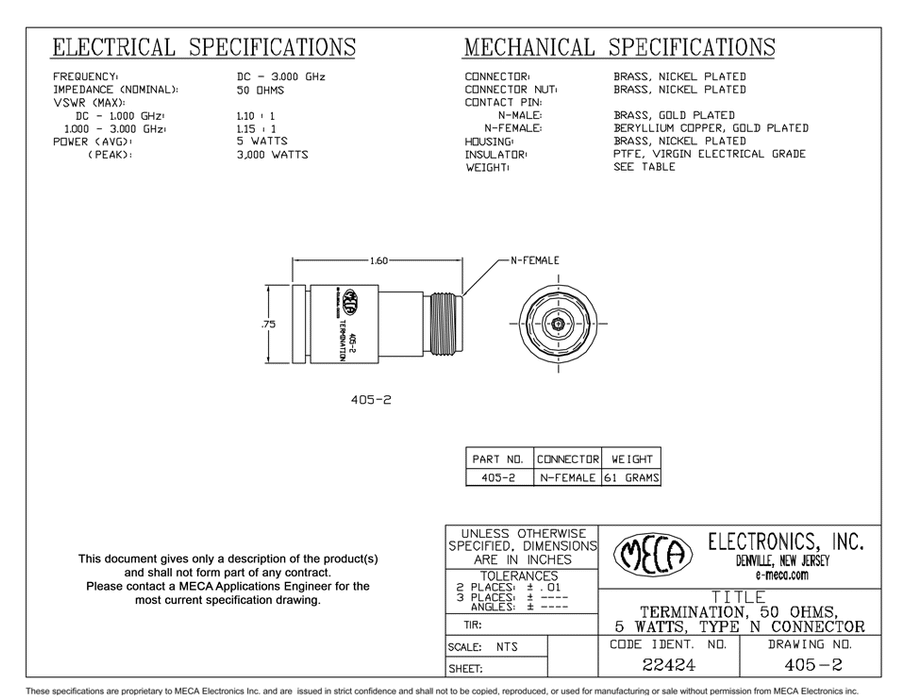405-2 Microwave Terminations electrical specs
