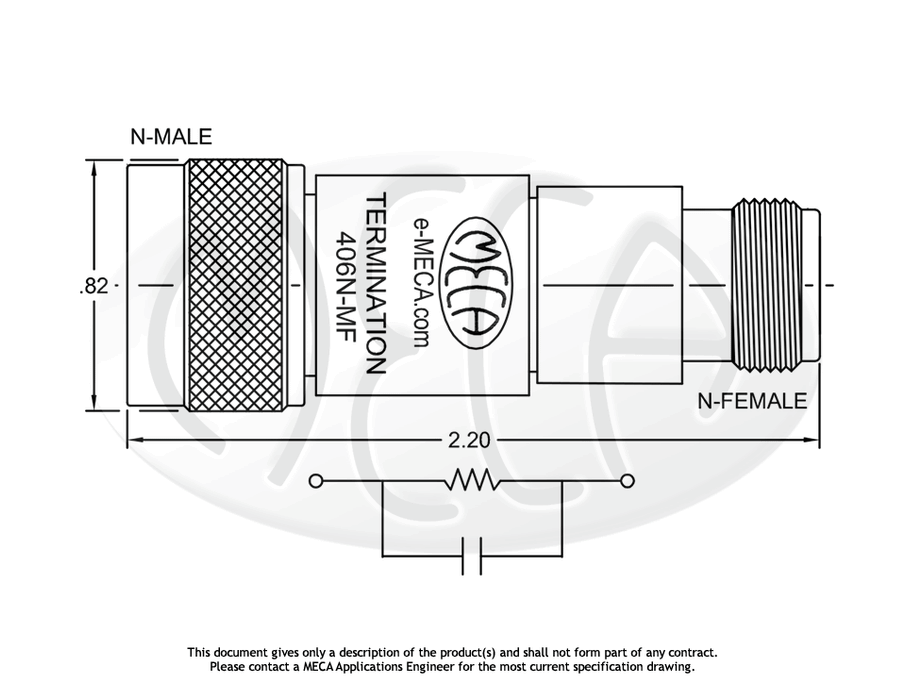 406N-MF RF-Terminations BNC-Female connectors drawing