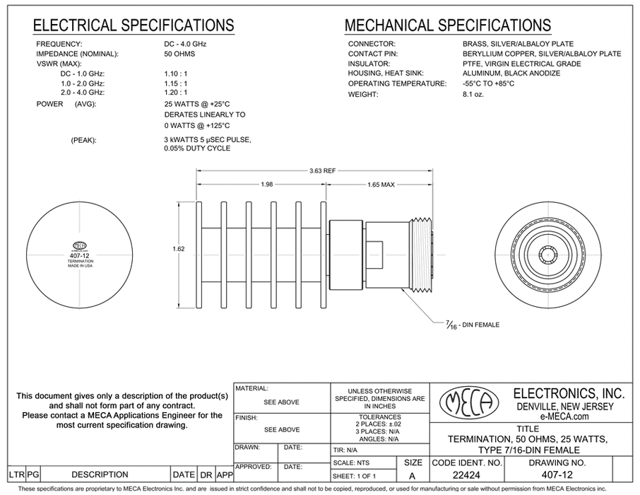 407-12 RF/Loads electrical specs