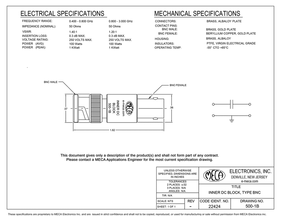 500-1B BNC DC Block electrical specs