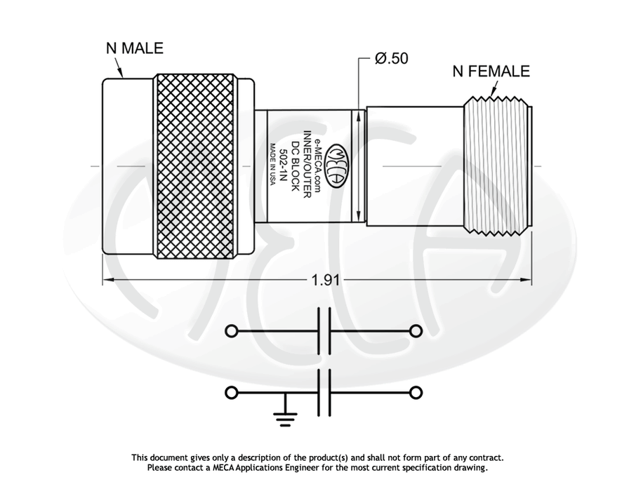 502-1N DC Block N-Type connectors drawing