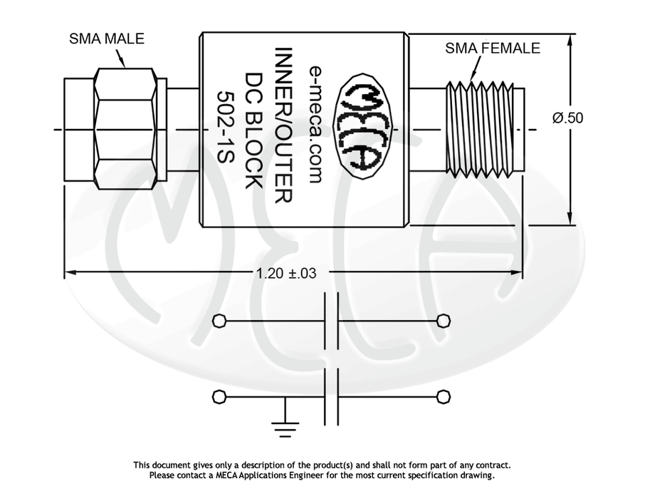502-1S DC Block SMA connectors drawing