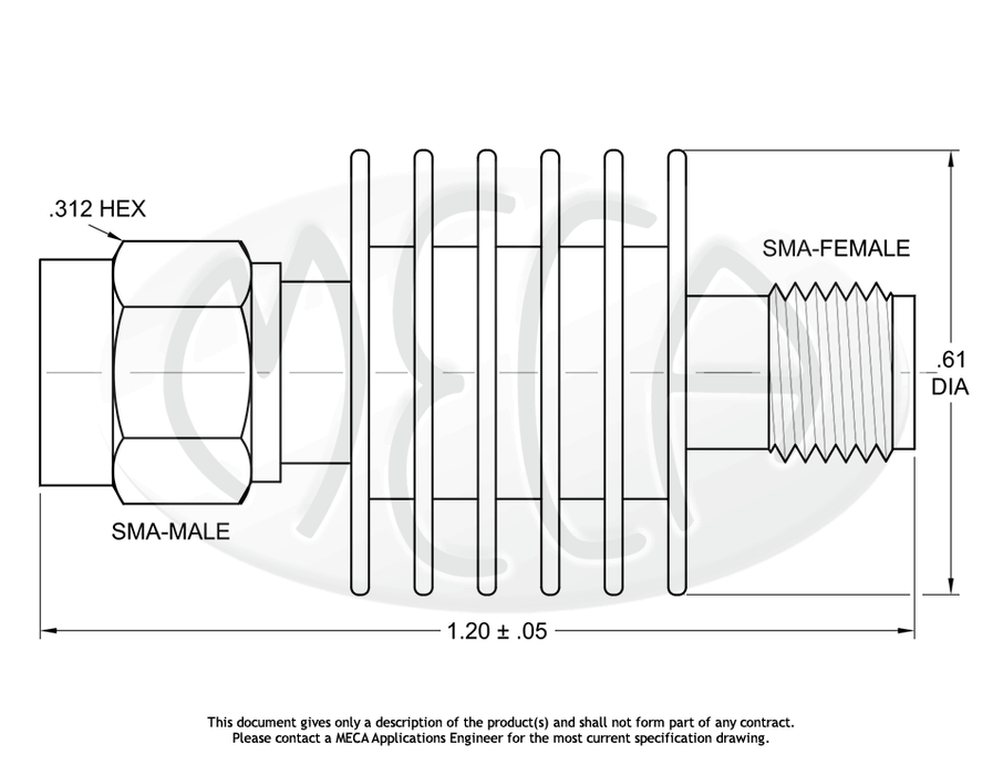 602-dB-1F18 Fixed Attenuator SMA-MALE/Female connectors drawing
