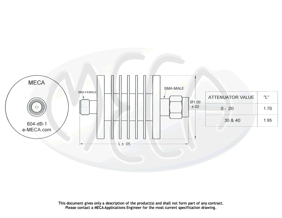 604-dB-1 Attenuator SMA-Type connectors drawing