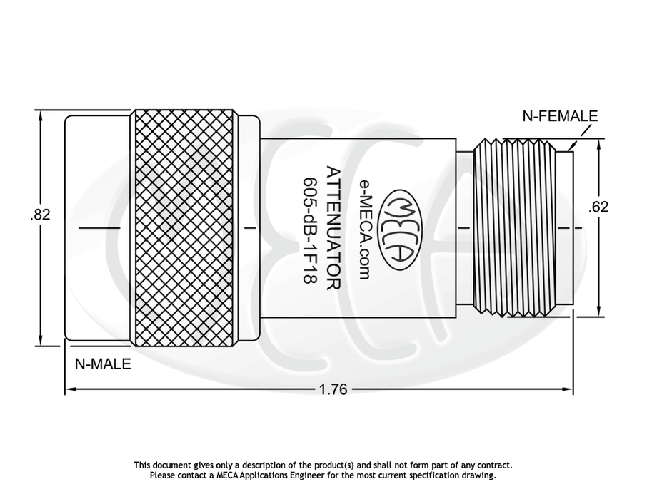 605-dB-1F18 Attenuator N-Type connectors drawing