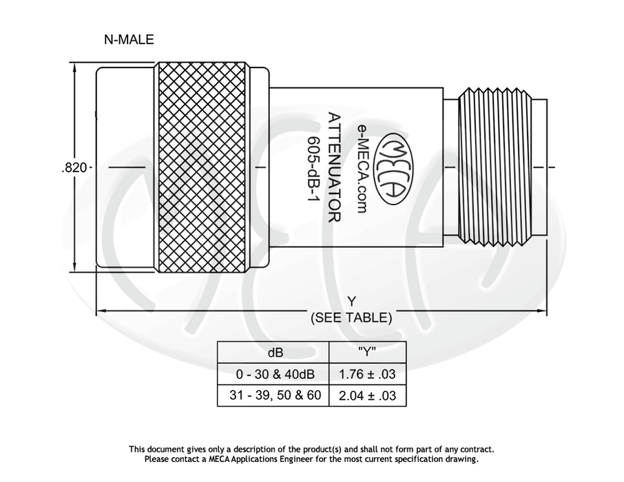 605-dB-1 Attenuator N-Type connectors drawing