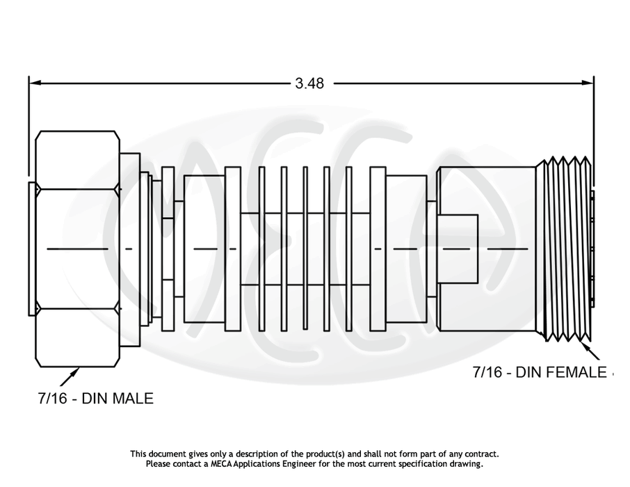 606-dB-11 Coaxial Attenuator 7/16 DIN connectors drawing