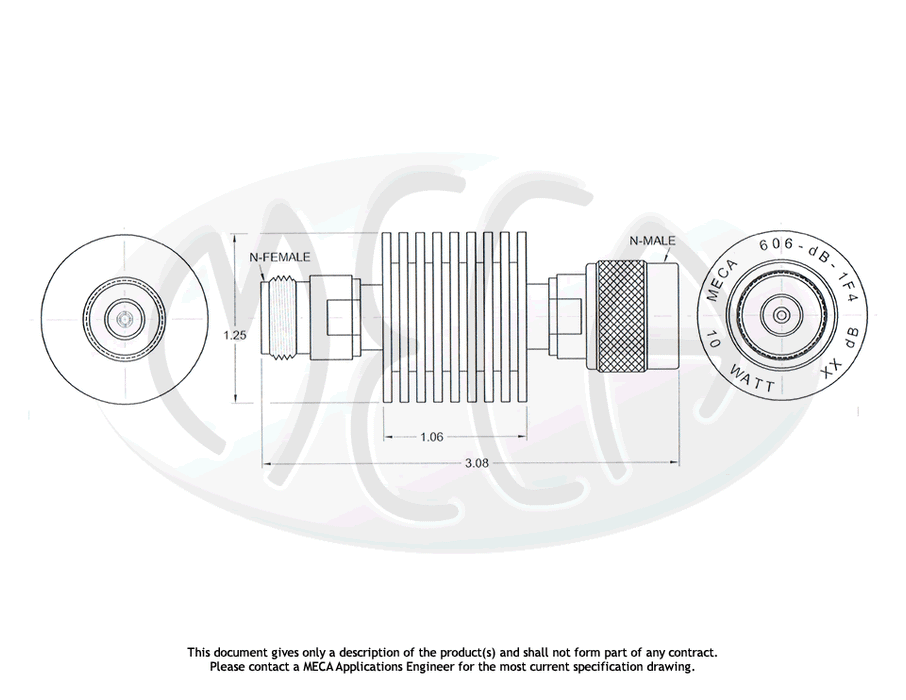 606-dB-1F4 Attenuator N-Type connectors drawing
