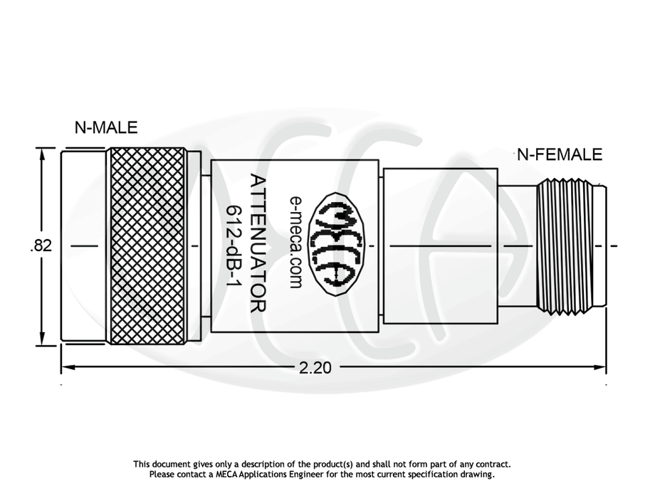 612-dB-1 Attenuator N-Type connectors drawing