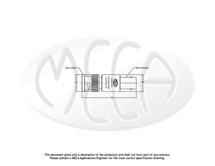612-dB-2-75 Attenuators BNC connectors drawing