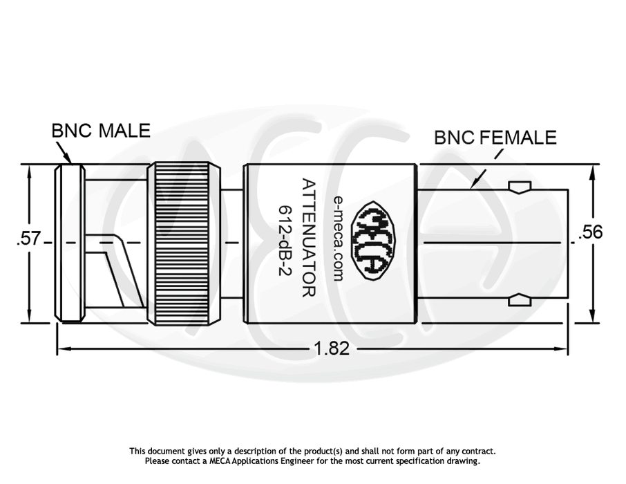 612-dB-2 Microwave Attenuator BNC connectors drawing