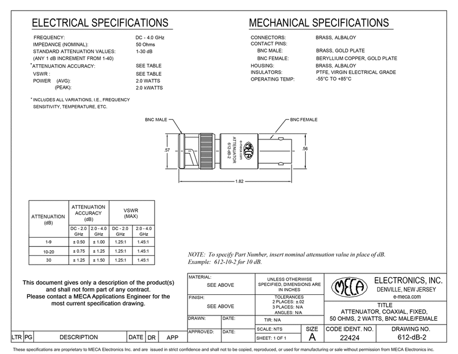 612-dB-2 Microwave Attenuator electrical specs
