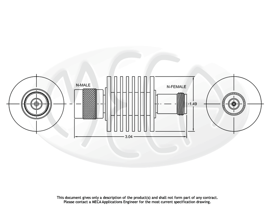 630-dB-1F18 Coaxial Attenuators N-Type connectors drawing
