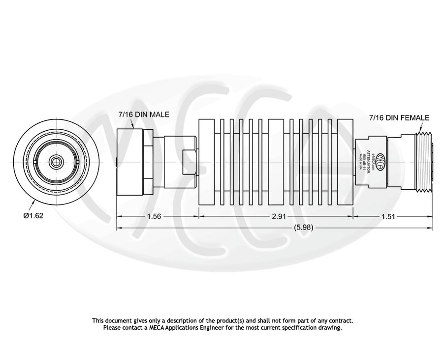 650-20-11 Coaxial Attenuators 7/16-DIN connectors drawing