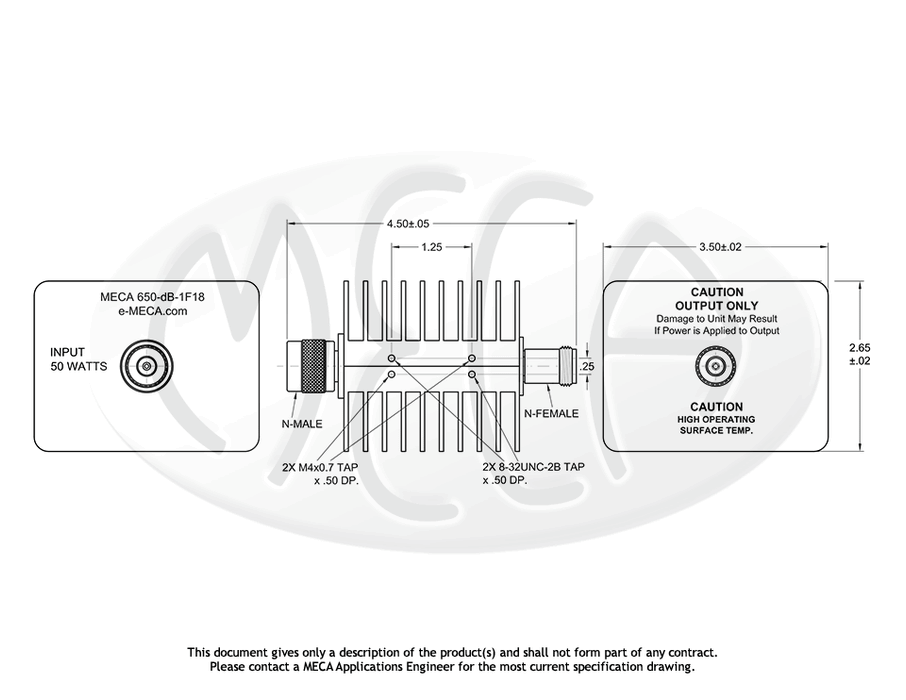 650-dB-1F18 Attenuator N-Type connectors drawing