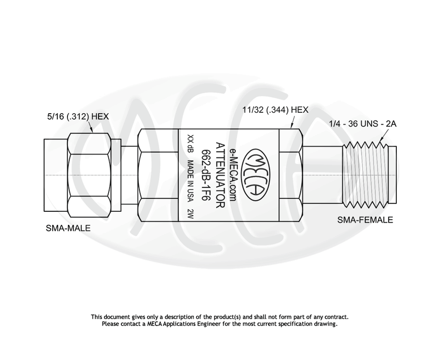 662-dB-1F6 Microwave Attenuator SMA-Type connectors drawing