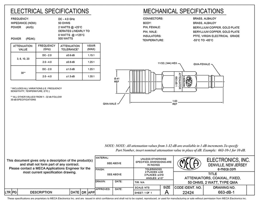 663-dB-1 Attenuators electrical specs