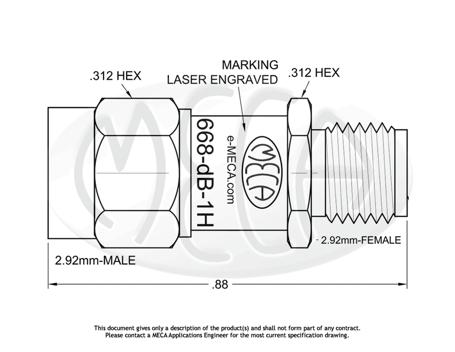 668-dB-1H Attenuator 2.9mm connectors drawing