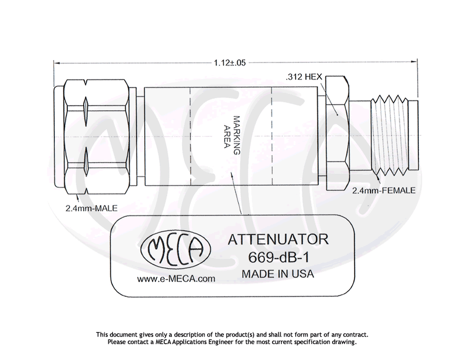 669-dB-1 Attenuator 2.4mm connectors drawing