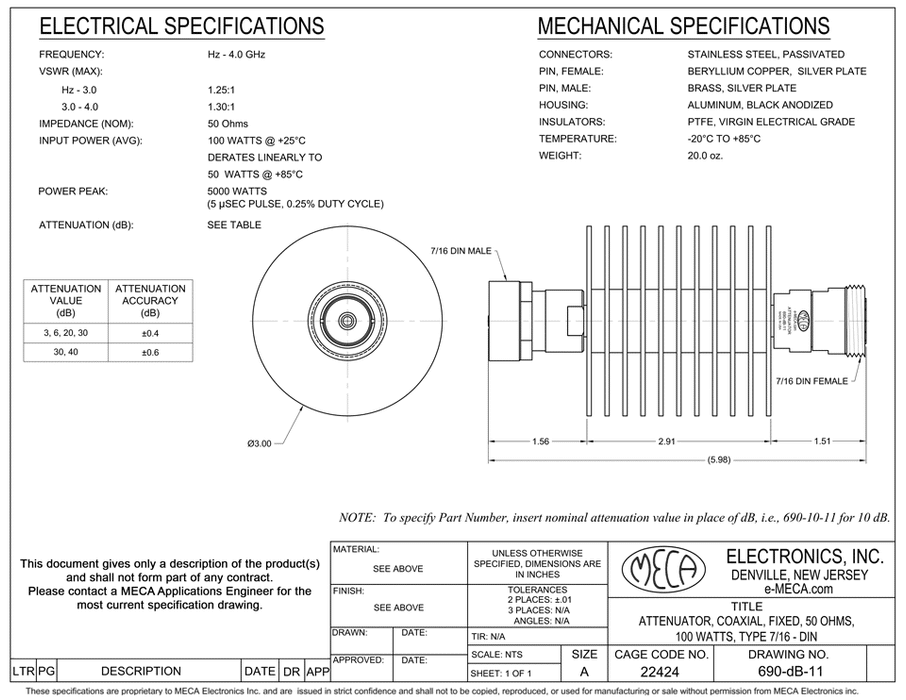 690-dB-11 Microwave Attenuators electrical specs