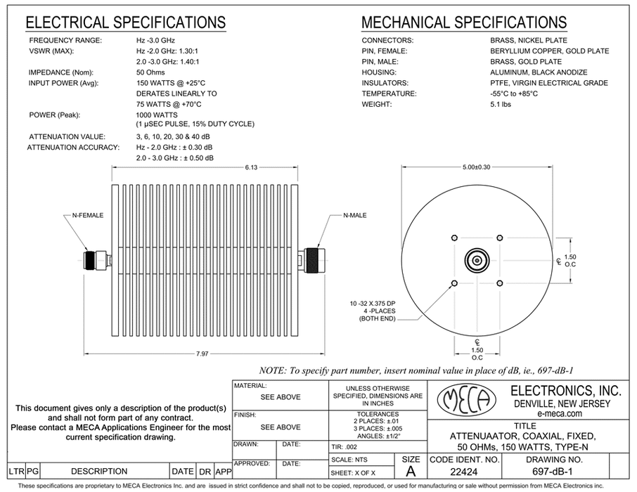 697-dB-1 RF Attenuators electrical specs