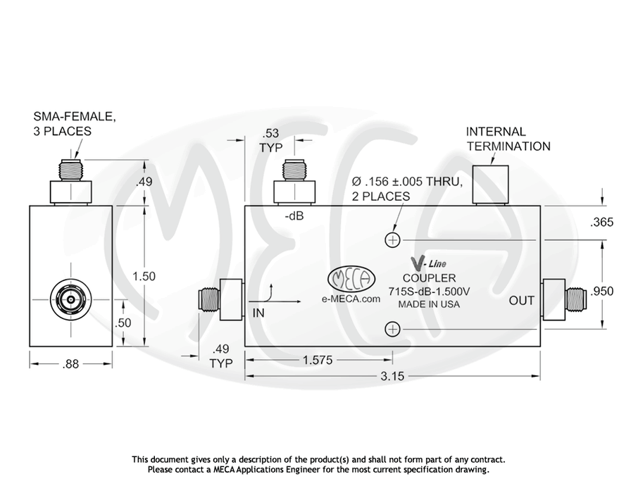 715S-dB-1.500V Directional Couplers SMA-Female connectors drawing