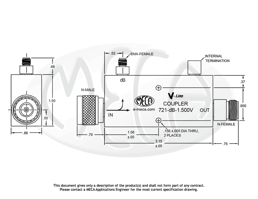 721-dB-1.500V Directional Coupler In-line connectors drawing