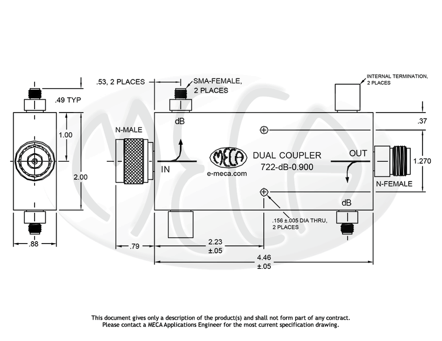 722-dB-0.900 Dual Directional Couplers In-line connectors drawing