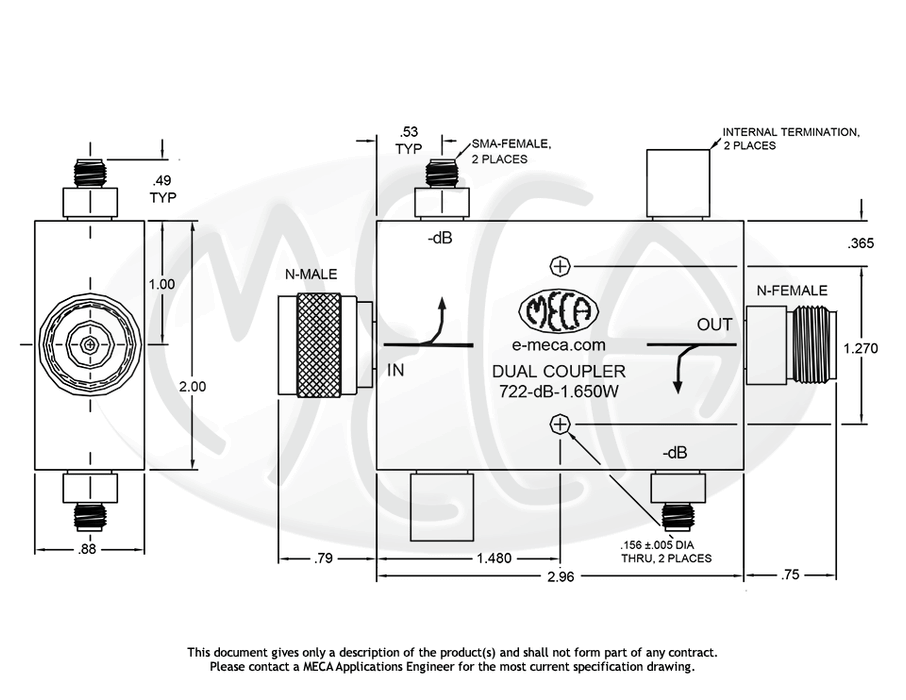 722-dB-1.650W Directional Coupler In-line connectors drawing