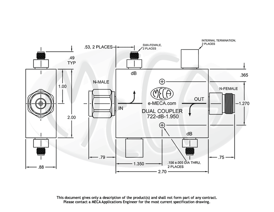 722-dB-1.950 Directional Couplers In-line connectors drawing