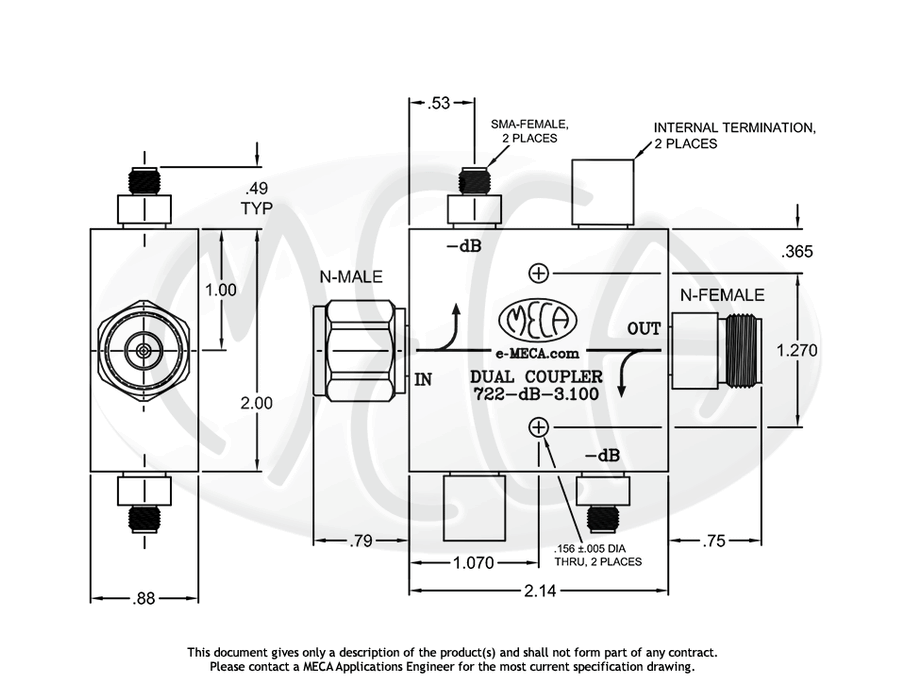722-dB-3.100 Directional Couplers In-line connectors drawing