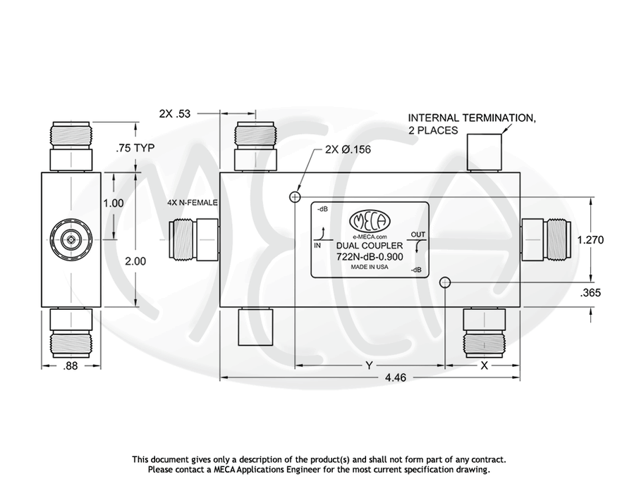 722N-dB-0.900 Directional Couplers N-Female connectors drawing