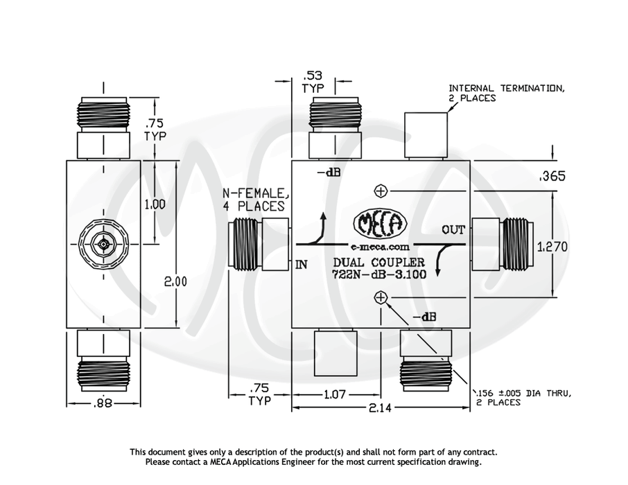 722N-dB-3.100 Directional Couplers N-Female connectors drawing
