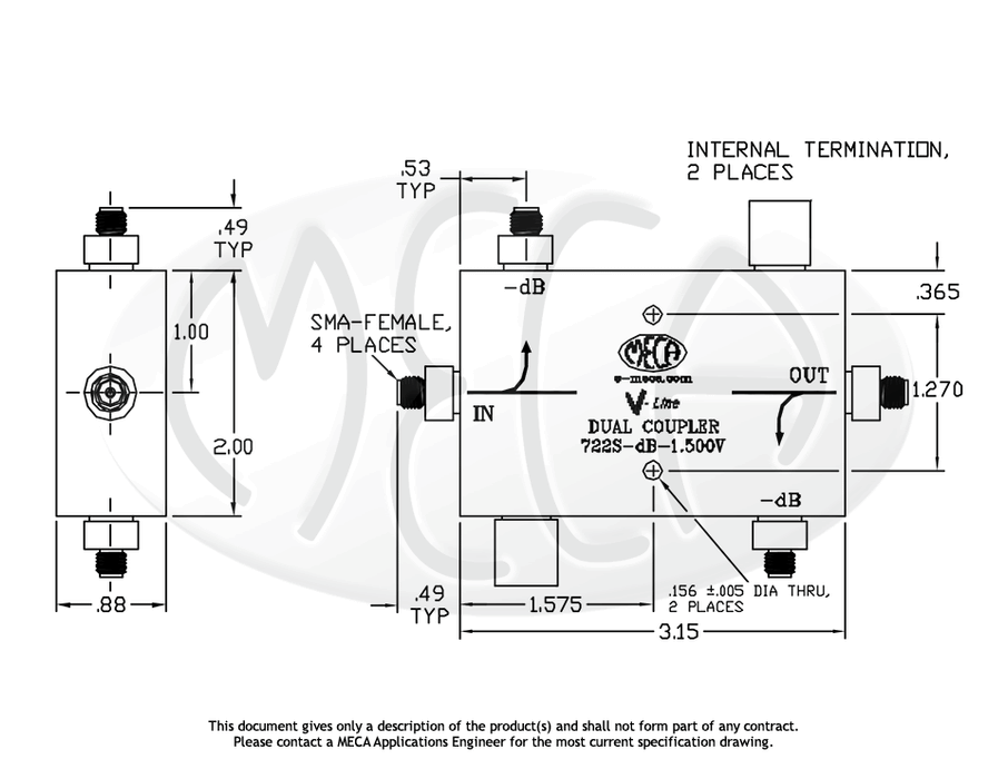 722S-dB-1.500V Dual Directionals Coupler SMA-Female connectors drawing