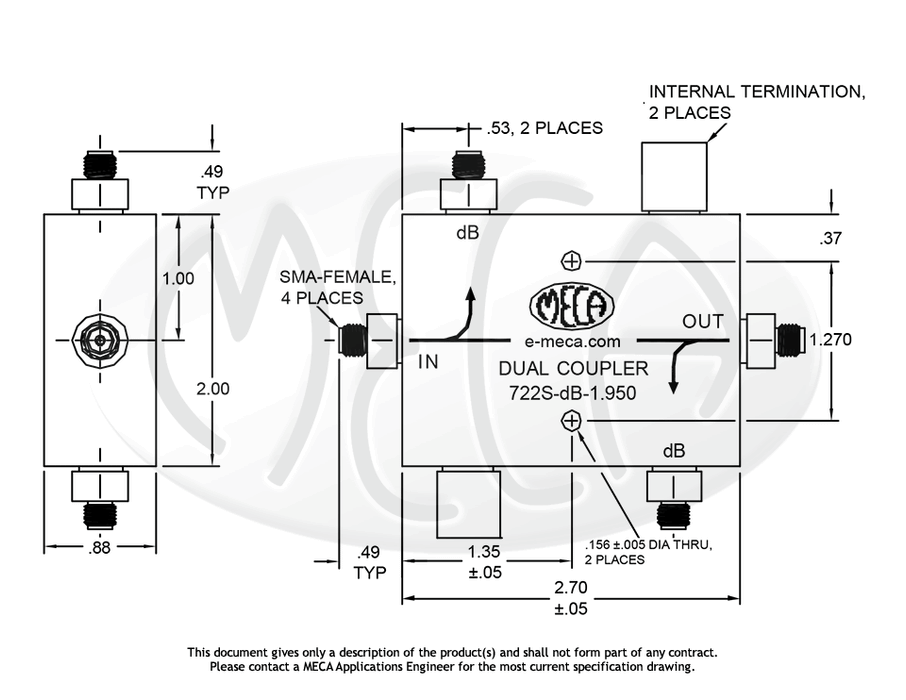 722S-dB-1.950 Dual Directional Coupler SMA-Female connectors drawing