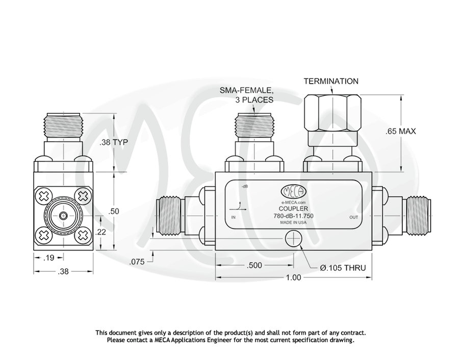 780-dB-11.750 Directional Coupler SMA-Female connectors drawing