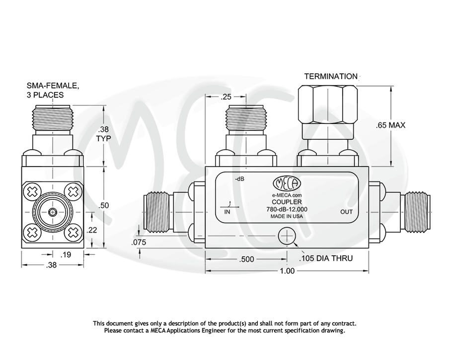 780-dB-12.000 Directional Couplers SMA-Female connectors drawing