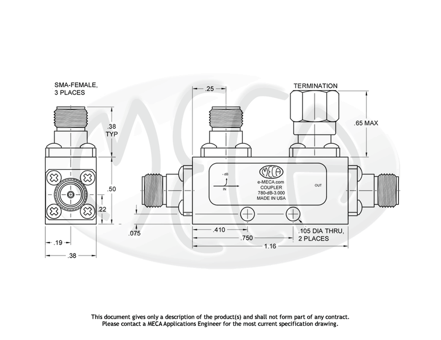 780-dB-3.000 Directional Coupler SMA-Female connectors drawing