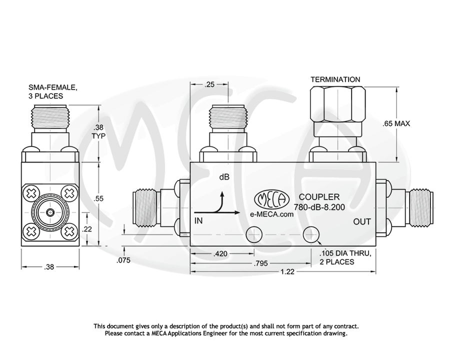 780-dB-8.200 Directional Coupler SMA-Female connectors drawing