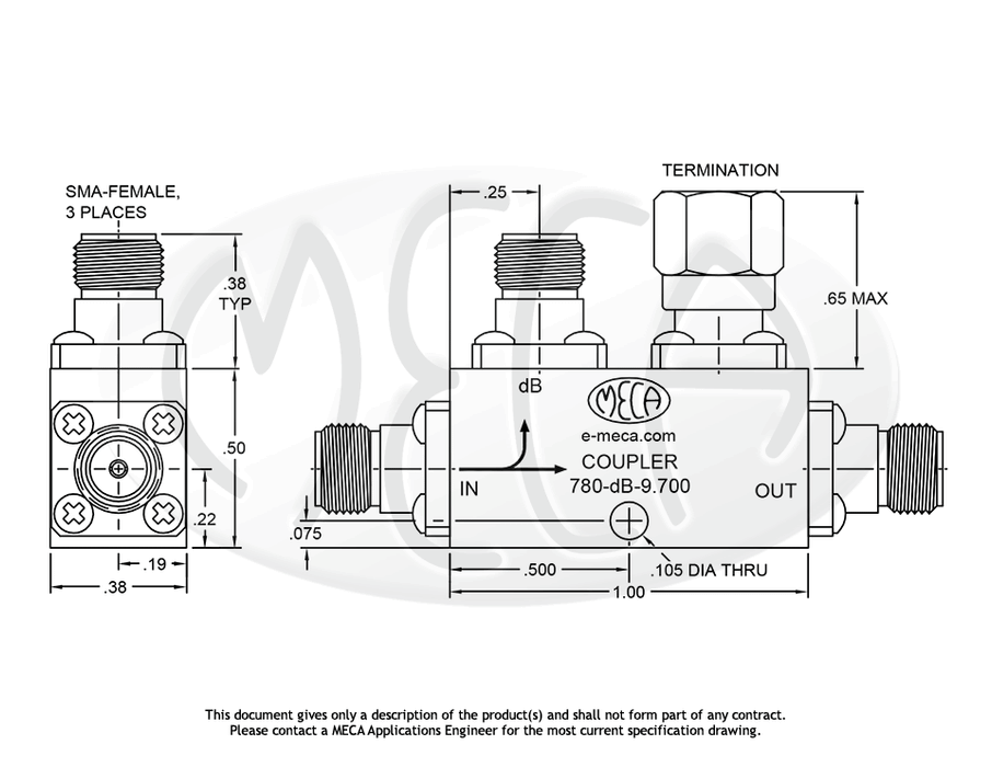 780-dB-9.700 Directional Couplers SMA-Female connectors drawing