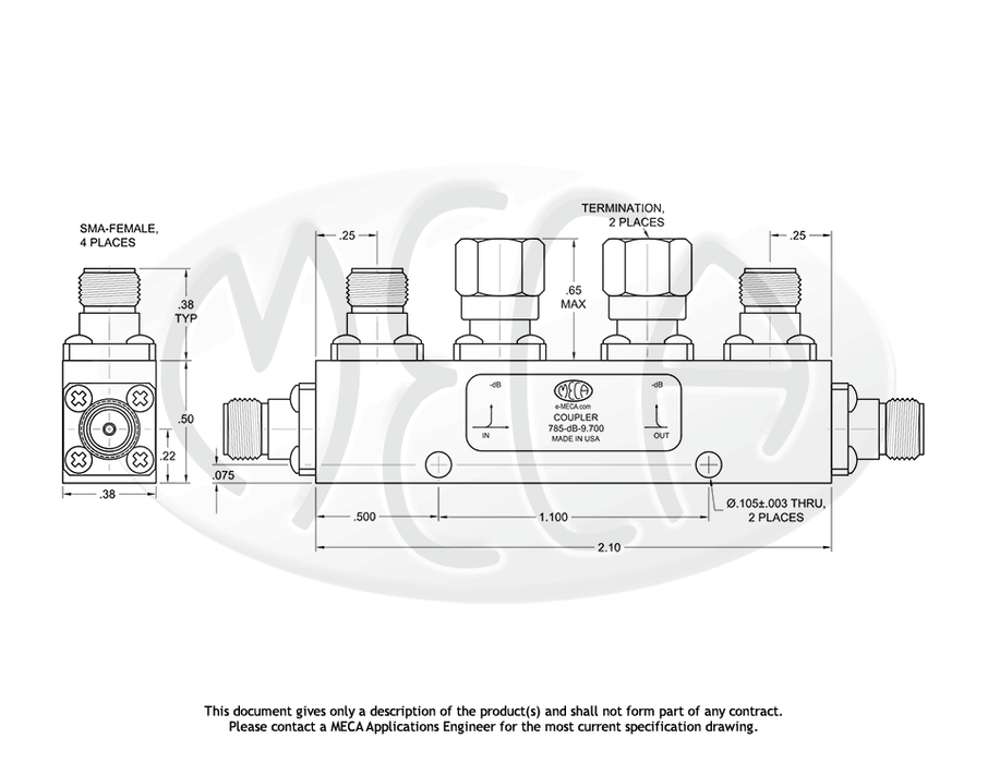 785-dB-9.700 Directional Coupler SMA-Female connectors drawing