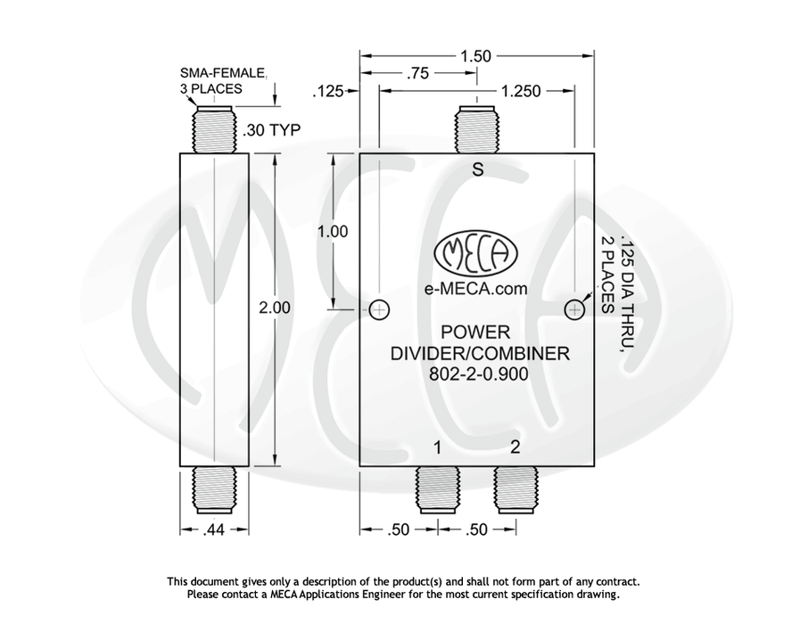 802-2-0.900 Power Divider SMA-Female connectors drawing