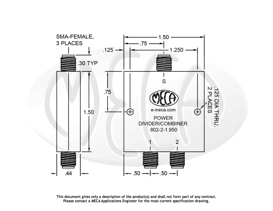 802-2-1.950 Power Divider SMA-Female connectors drawing