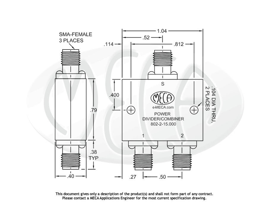 802-2-15.000 Power Divider SMA-Female connectors drawing