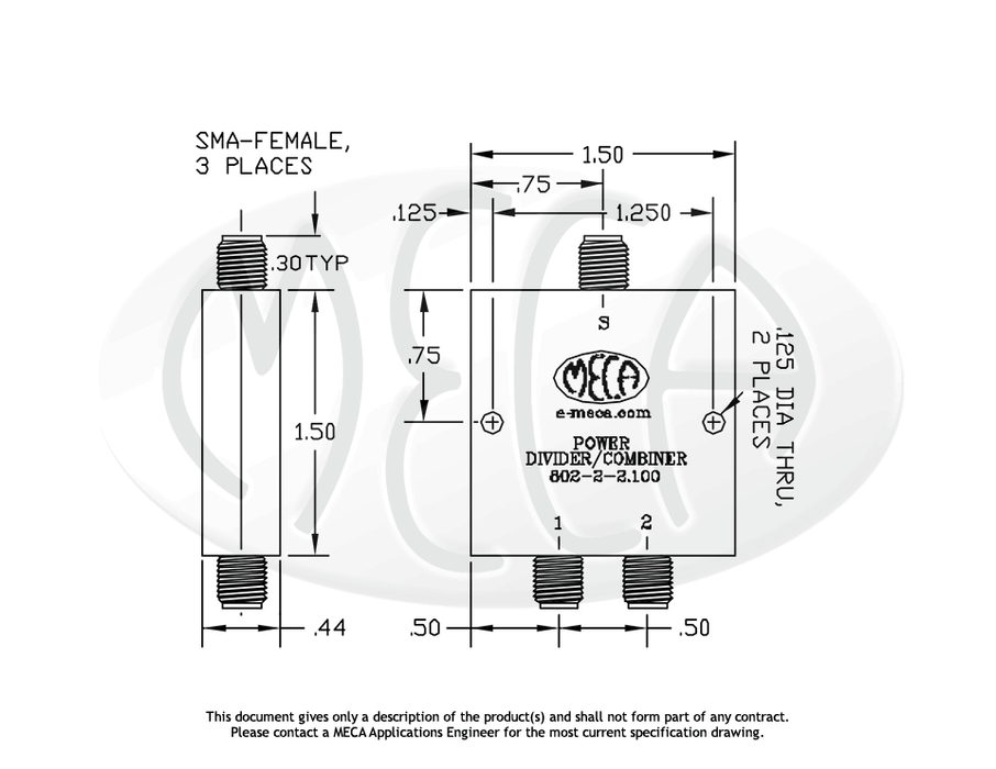 802-2-2.100 Power Dividers SMA-Female connectors drawing