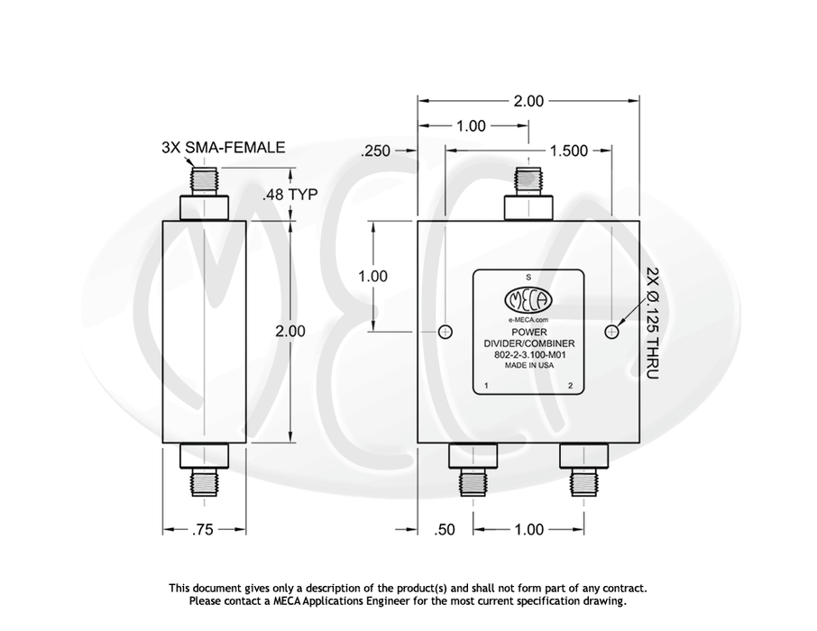 802-2-3.100-M01 Power Divider SMA-Female connectors drawing