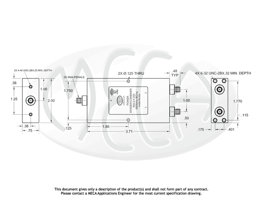 802-2-4.250 Power Divider SMA-Female connectors drawing